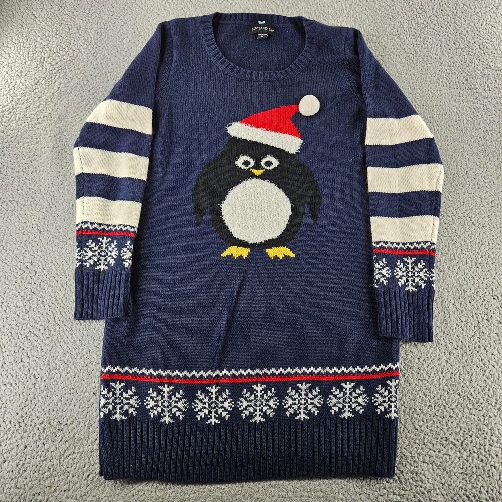 Blizzard Bay Sweater Womens‎ Medium Blue Tunic Penguin Christmas Holiday Party
